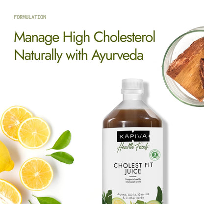 Kapiva Cholest Fit Juice | Modern Ayurvedic Cholesterol Care | 1000 ML X 1 Month Pack | 6 Herbs - Arjuna Chhaal, Garlic, Apple Cider Vinegar| Helps Reduce Cholesterol